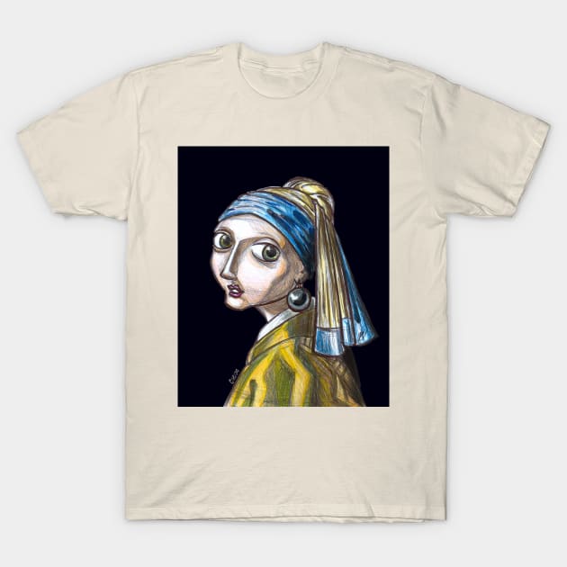 Caricature Girl with a Pearl Earring T-Shirt by CIZDIBUJOS